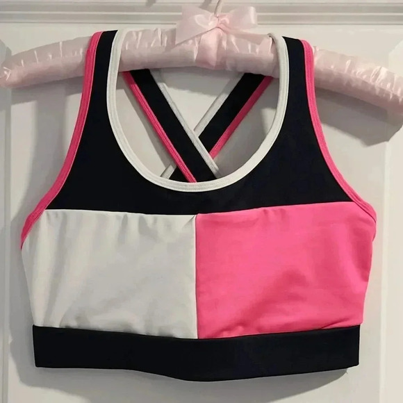 Tommy Hilfiger Sport Bra Color Block Cross Back Activewear Top Size M - Picture 1 of 5